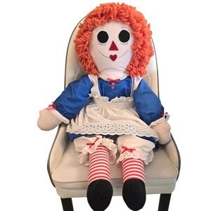 Large‎ 36" Handmade  Raggedy Ann Doll Yarn Hair Red & White Dress w/ Apron